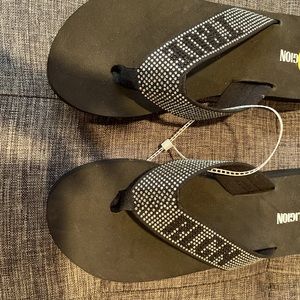 Black Silver Amayah Flip Flop Flops with Rhinestone Sandals